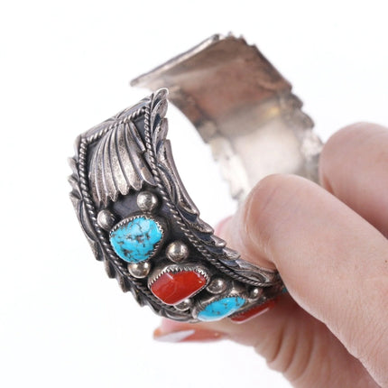 7" Vintage Navajo Sadie Randolph Sterling turquoise and coral bracelet - Estate Fresh Austin