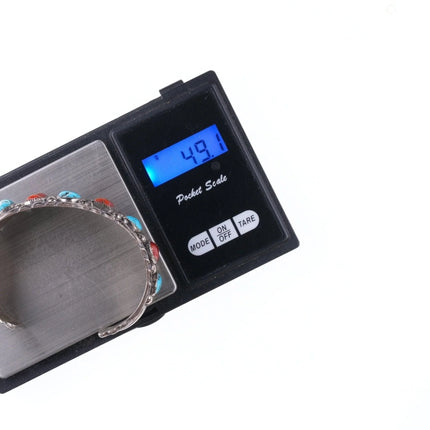 7" Vintage Navajo Sadie Randolph Sterling turquoise and coral bracelet - Estate Fresh Austin