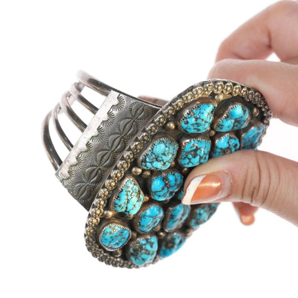 7" Vintage Navajo Sterling and turquoise nugget cluster bracelet - Estate Fresh Austin