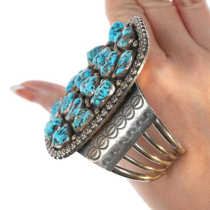 7" Vintage Navajo Sterling and turquoise nugget cluster bracelet - Estate Fresh Austin