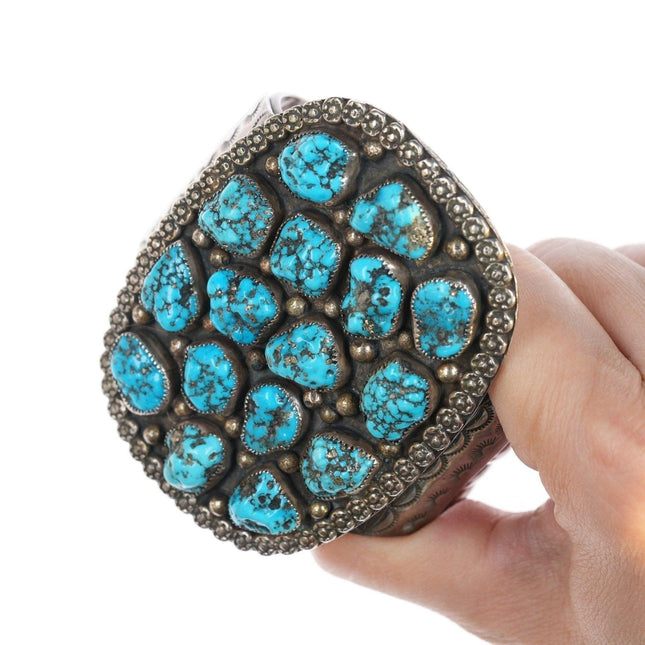 7" Vintage Navajo Sterling and turquoise nugget cluster bracelet - Estate Fresh Austin