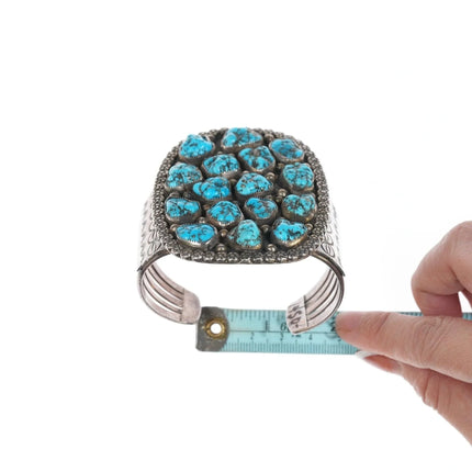 7" Vintage Navajo Sterling and turquoise nugget cluster bracelet - Estate Fresh Austin