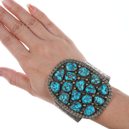 7" Vintage Navajo Sterling and turquoise nugget cluster bracelet - Estate Fresh Austin