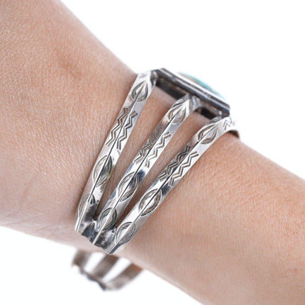 6.25" Vintage Navajo Sterling silver/turquoise carinated cuff bracelet - Estate Fresh Austin