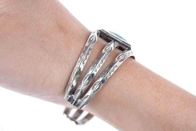 6.25" Vintage Navajo Sterling silver/turquoise carinated cuff bracelet - Estate Fresh Austin