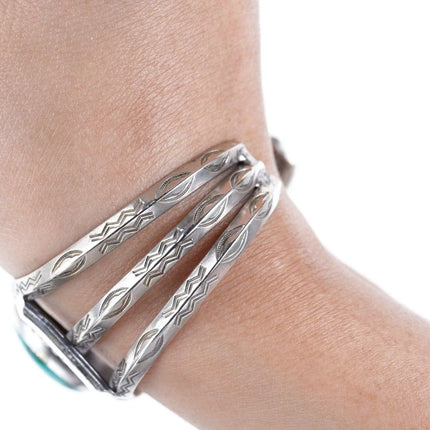 6.25" Vintage Navajo Sterling silver/turquoise carinated cuff bracelet - Estate Fresh Austin
