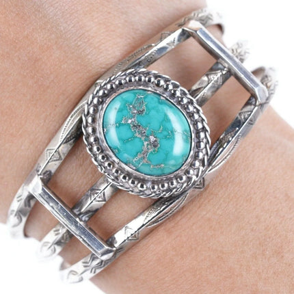6.25" Vintage Navajo Sterling silver/turquoise carinated cuff bracelet - Estate Fresh Austin