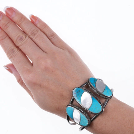 7" Vintage Zuni sterling Turquoise and shell bracelet - Estate Fresh Austin