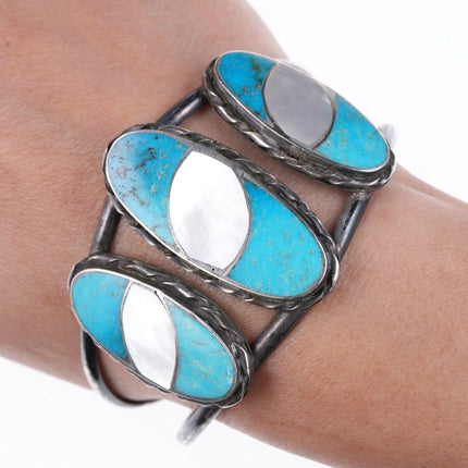 7" Vintage Zuni sterling Turquoise and shell bracelet - Estate Fresh Austin