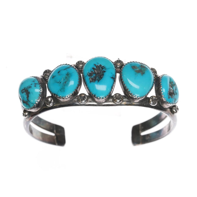 7" Y Vintage Native American Sterling turquoise row cuff bracelet - Estate Fresh Austin