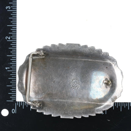 70's-80's Gilbert Ortega shop Navajo sterling turquoise and coral belt buckle - Estate Fresh Austin