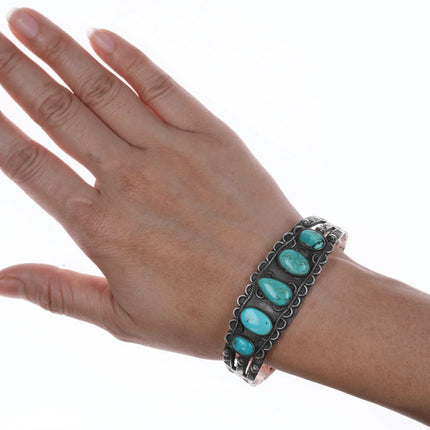 7.25" 30's-40's Navajo silver and turquoise cuff bracelet - Estate Fresh Austin