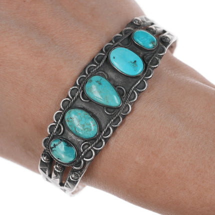 7.25" 30's-40's Navajo silver and turquoise cuff bracelet - Estate Fresh Austin