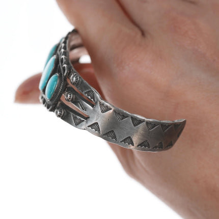 7.25" 30's-40's Navajo silver and turquoise cuff bracelet - Estate Fresh Austin