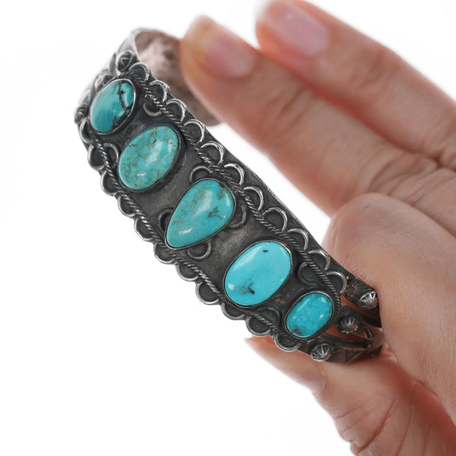 7.25" 30's-40's Navajo silver and turquoise cuff bracelet - Estate Fresh Austin
