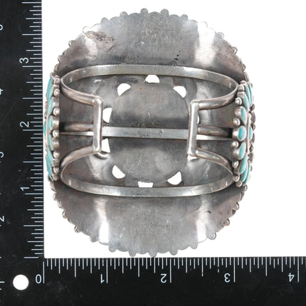 7.25" 40's-50's Large Ondelacy Blue Gem turquoise cluster cuff bracelet - Estate Fresh Austin