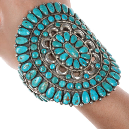 7.25" 40's-50's Large Ondelacy Blue Gem turquoise cluster cuff bracelet - Estate Fresh Austin