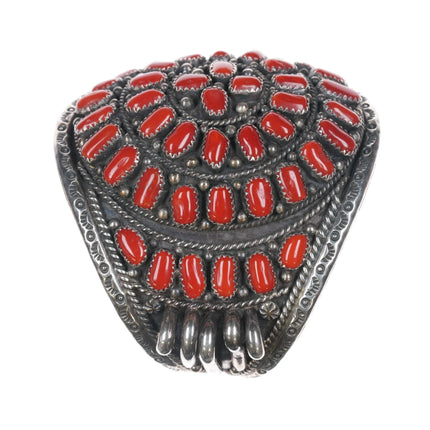 7.25" c1980's Robert Kelley Navajo Sterling Mediterranean coral cluster cuff Bracelet - Estate Fresh Austin
