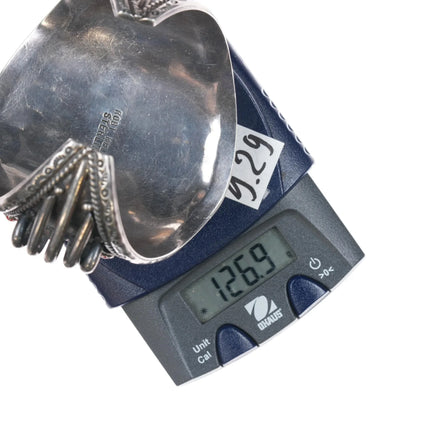 7.25" c1980's Robert Kelley Navajo Sterling Mediterranean coral cluster cuff Bracelet - Estate Fresh Austin