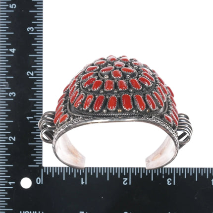 7.25" c1980's Robert Kelley Navajo Sterling Mediterranean coral cluster cuff Bracelet - Estate Fresh Austin