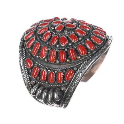7.25" c1980's Robert Kelley Navajo Sterling Mediterranean coral cluster cuff Bracelet - Estate Fresh Austin
