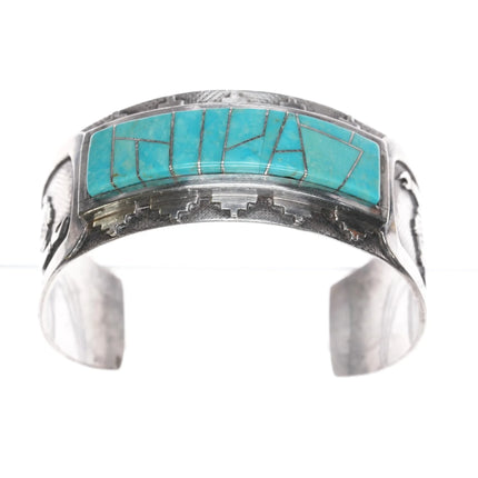 7.25" Cecil Ashley Navajo sterling cuff bracelet with turquoise inlay - Estate Fresh Austin