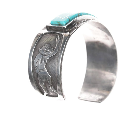 7.25" Cecil Ashley Navajo sterling cuff bracelet with turquoise inlay - Estate Fresh Austin
