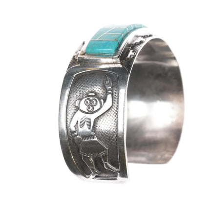 7.25" Cecil Ashley Navajo sterling cuff bracelet with turquoise inlay - Estate Fresh Austin