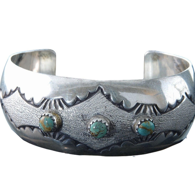 7.25" J Lee Nevada Turquoise Etch Work Cuff Bracelet - Estate Fresh Austin