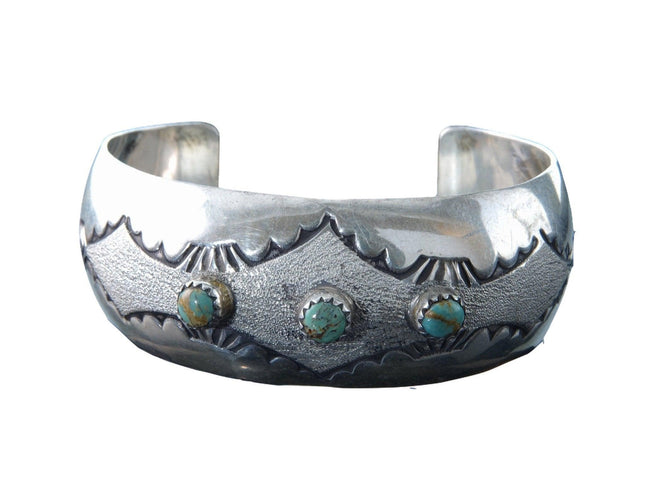 7.25" J Lee Nevada Turquoise Etch Work Cuff Bracelet - Estate Fresh Austin