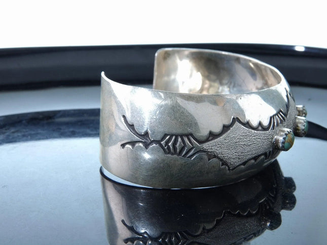 7.25" J Lee Nevada Turquoise Etch Work Cuff Bracelet - Estate Fresh Austin