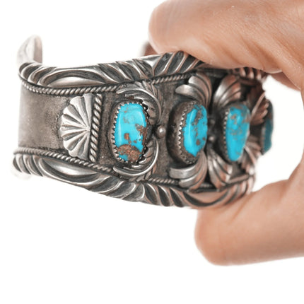 7.25" JBC Vintage Native American silver and turquoise cuff bracelet - Estate Fresh Austin