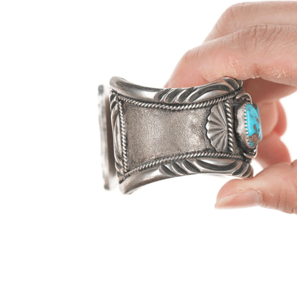 7.25" JBC Vintage Native American silver and turquoise cuff bracelet - Estate Fresh Austin