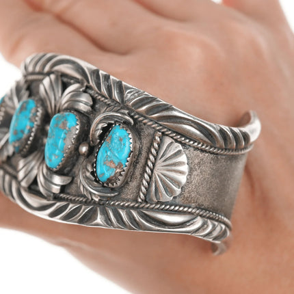 7.25" JBC Vintage Native American silver and turquoise cuff bracelet - Estate Fresh Austin