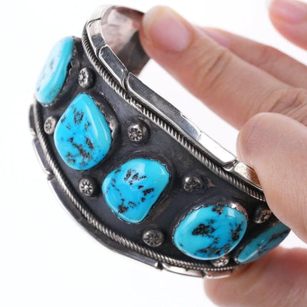 7.25" Large Navajo Sterling and turquoise bracelet - Estate Fresh Austin