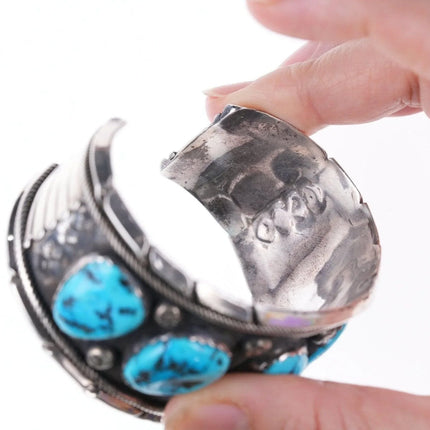 7.25" Large Navajo Sterling and turquoise bracelet - Estate Fresh Austin