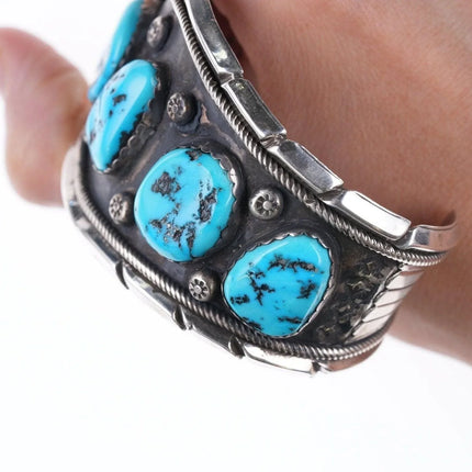 7.25" Large Navajo Sterling and turquoise bracelet - Estate Fresh Austin