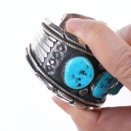 7.25" Large Navajo Sterling and turquoise bracelet - Estate Fresh Austin