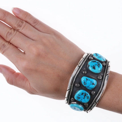 7.25" Large Navajo Sterling and turquoise bracelet - Estate Fresh Austin
