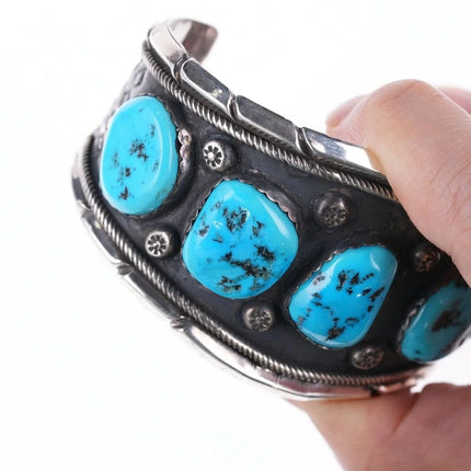 7.25" Large Navajo Sterling and turquoise bracelet - Estate Fresh Austin