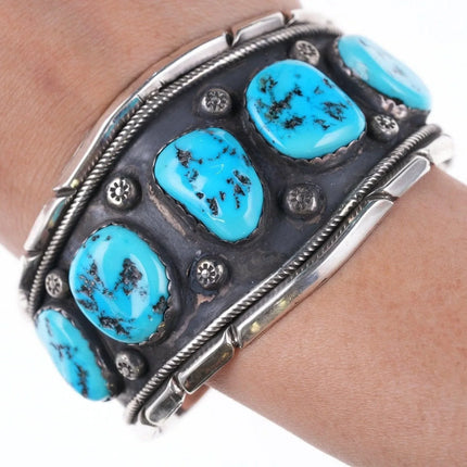 7.25" Large Navajo Sterling and turquoise bracelet - Estate Fresh Austin