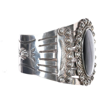 7.25" large Vintage Native American sterling onyx cuff bracelet - Estate Fresh Austin