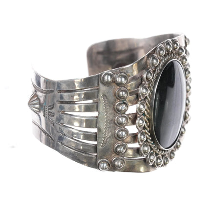 7.25" large Vintage Native American sterling onyx cuff bracelet - Estate Fresh Austin