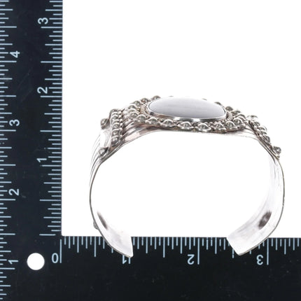 7.25" large Vintage Native American sterling onyx cuff bracelet - Estate Fresh Austin