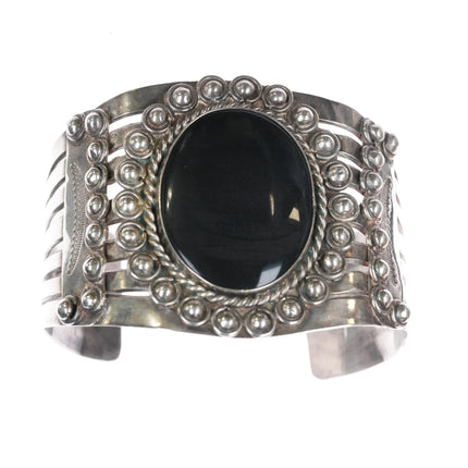 7.25" large Vintage Native American sterling onyx cuff bracelet - Estate Fresh Austin