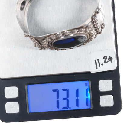 7.25" large Vintage Native American sterling onyx cuff bracelet - Estate Fresh Austin