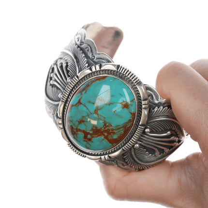7.25" Marcella James Navajo silver and turquoise cuff bracelet - Estate Fresh Austin