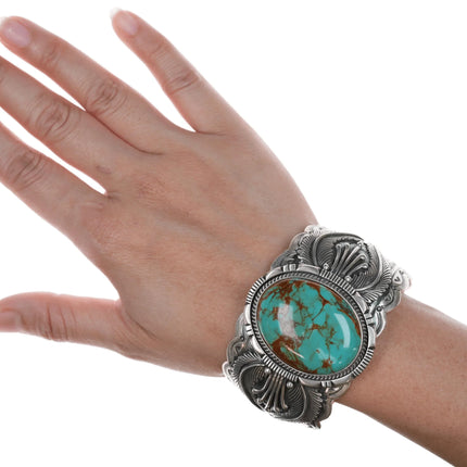 7.25" Marcella James Navajo silver and turquoise cuff bracelet - Estate Fresh Austin
