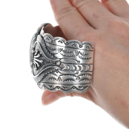 7.25" Marcella James Navajo silver and turquoise cuff bracelet - Estate Fresh Austin