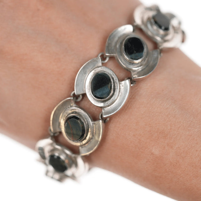 7.25" Miguel Meléndez Mid Century sterling black cat's eye modernist bracelet - Estate Fresh Austin
